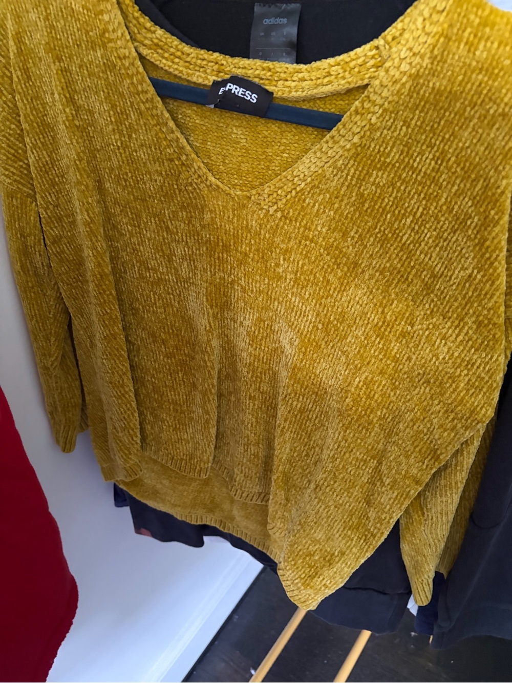 Express Chenille V-Neck Sweater in Mustard Yellow